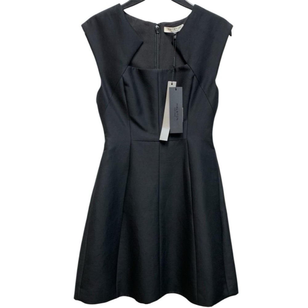 $445 Halston Heritage Black Fit & Flare A Line Dress NWT Size 0